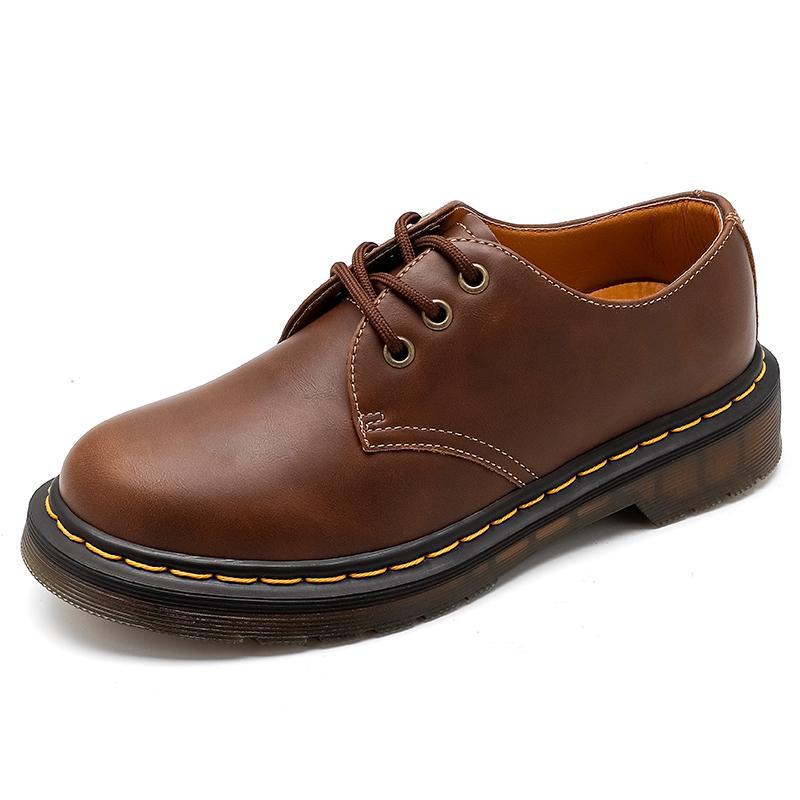 

1 Low-top leather shoes for men and women, brown large-size short boots, round-headed men and women s couple casual tooling shoes 46