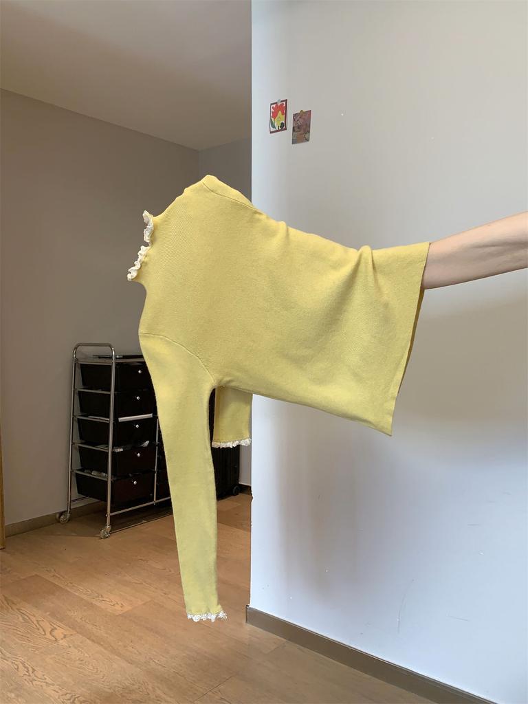 Autumn and Winter Lace Fungus Edge Semi-turtleneck Knitted Bottoming Shirt Women's Soft Waxy Sweater Temperament Simple Inner Top