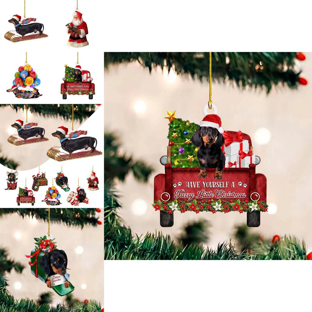 Adorable 2023 Christmas Dachshund Series Acrylic Car Interior Decorations Set