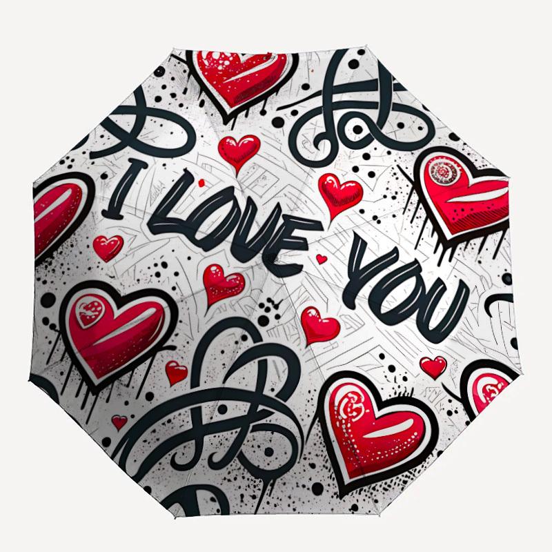 1pc Love Hearts Pattern Automatic Folding Umbrella Durable Iron Frame,All Seasons Home Travel Outdoor Multifunctional Umbrella yy251115173