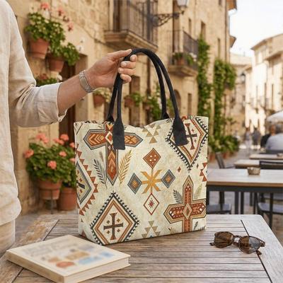  Bohemian Geometric Pattern Tote Bag Large Capacity Casual Shoulder Bag for Daily Use