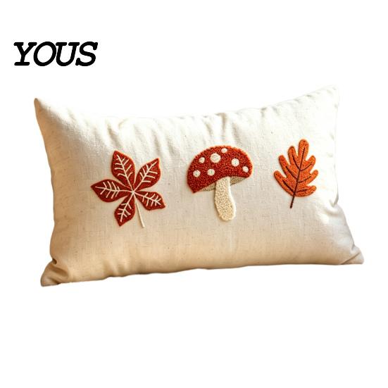 Autumn Theme Home Accents Embroidered Pillowcase, Mushroom Leaf Throw Pillow Cover, 18"x18" 20"x12" Seasonal Fall Cover Farmhouse for Sofa Bedroom