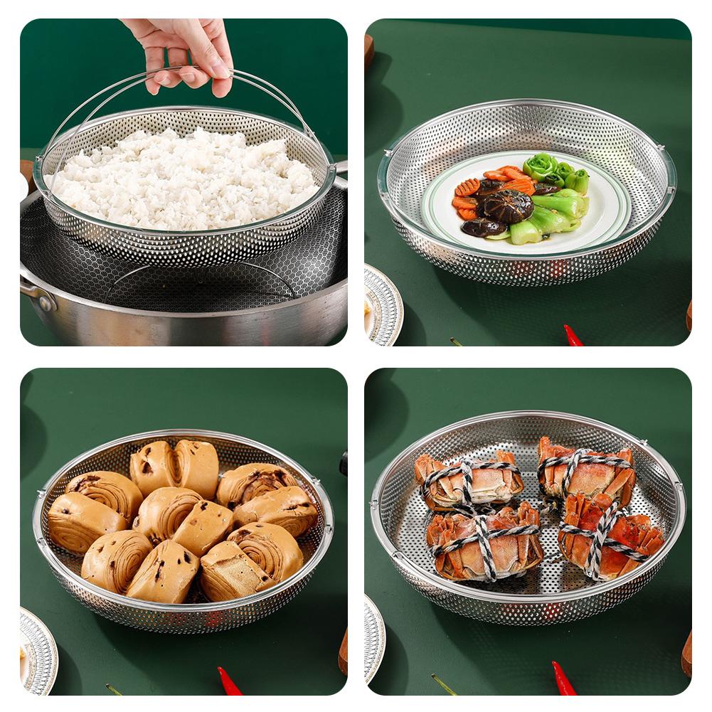 Multi-function Stainless Steel Steaming Tray Drain Basket Large Capacity Veggie Drain Basket For Home Use