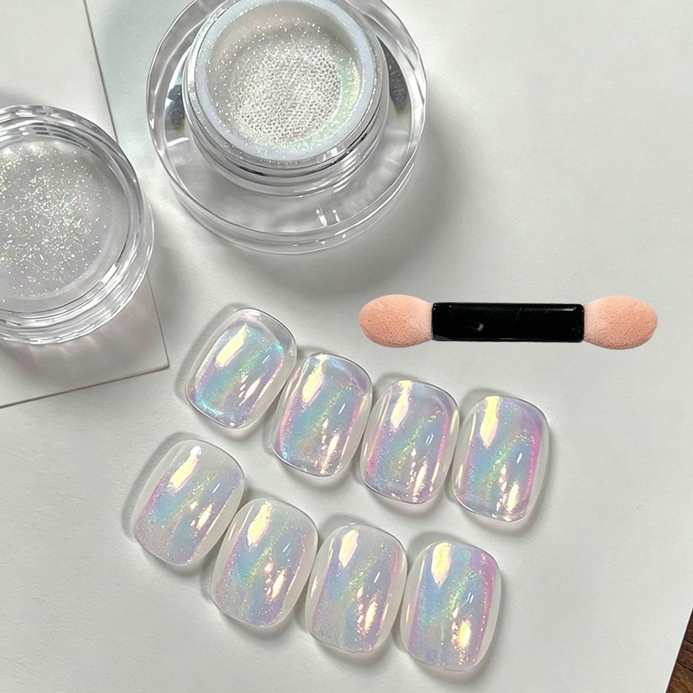 1jar Cushion Mermaid Aurora Chrome Nail Powder Laser Holographic Unicorn Nail Glitter Pigment Air Cushion Nail Rubbing Dust 0.3g