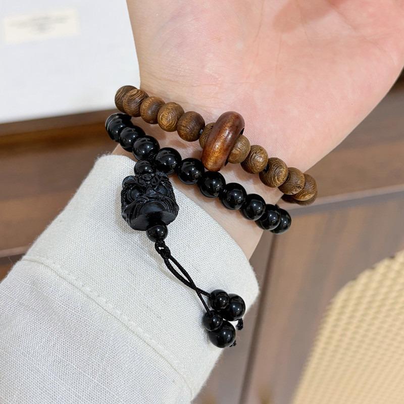 Qi Sili Shaking Shadow Four-Pack Chicken Wings Wood Glazed Beads Double Circle Niche Fashion Bracelet New
