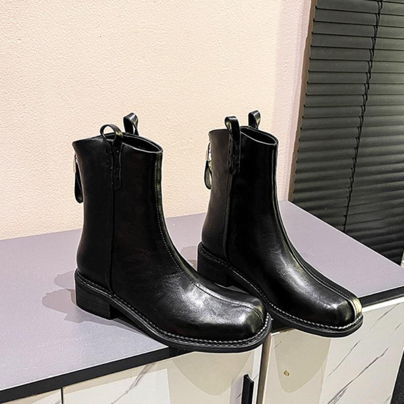 British Leather Platform Motorcycle Boots for Women Autumn Winter Soft-soled Women's Designer Shoes Fashion Ankle Boots Female