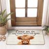 Christmas Highland Cow Carpet Mat Rug -Red Plaid Snowflake & Beige Wood Pattern Non-slip Home Decoration Floor Mat Welcome Mat