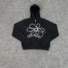 Unisex Hooded Oversized Cotton Sweatshirt With Floral Embroidery Long Sleeve Open Front Pullover Casual Sportwear