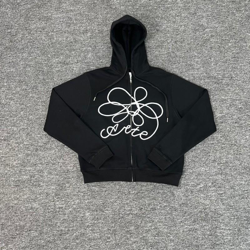 Unisex Hooded Oversized Cotton Sweatshirt With Floral Embroidery Long Sleeve Open Front Pullover Casual Sportwear