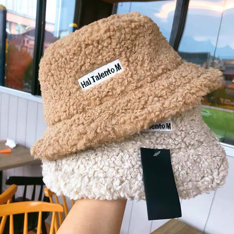 Cappello a secchiello da donna in agnello autunno inverno ispessito peluche lana caldo a tesa piatta cappelli da pescatore per esterni antivento Panama a scodella berretti