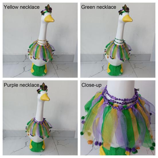 Big Goose Clothes Fluffy Gauze Skirt Costume with Fur Ball Edges Mardi Gras Headdress Elastic Strap Neck Rings Garden Goose Decoration for Festive