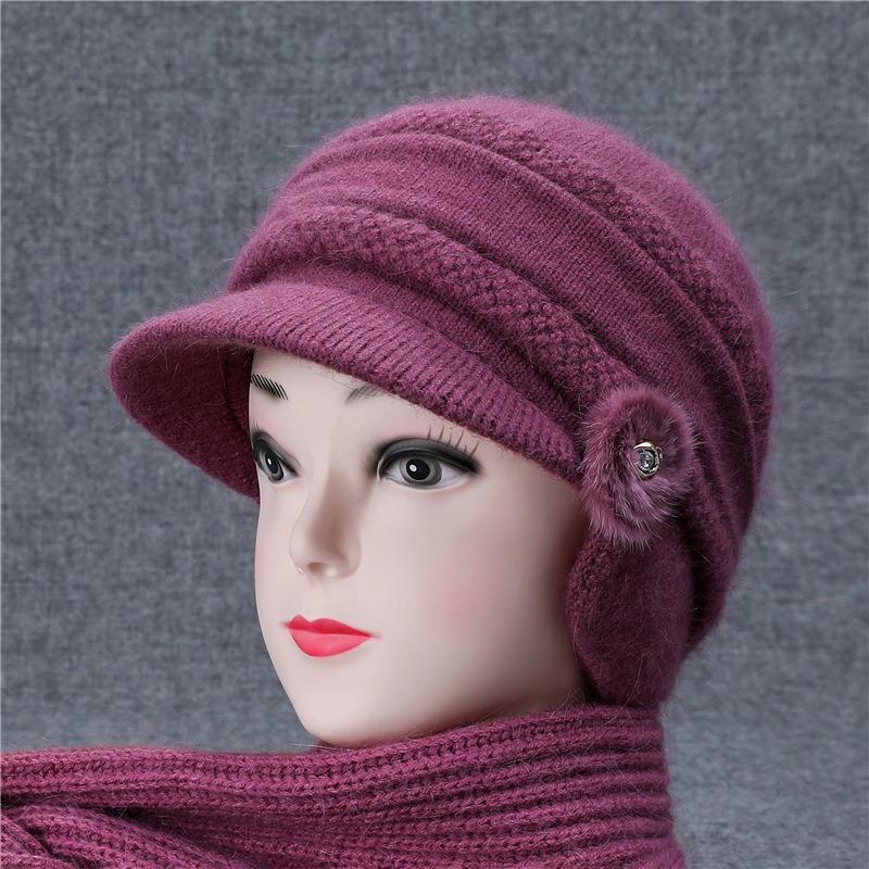 

Шапка Женская зимняя теплая шапка с защитой ушей Старая шерстяная шапка Ветрозащитная вязаная шапка One size elastic