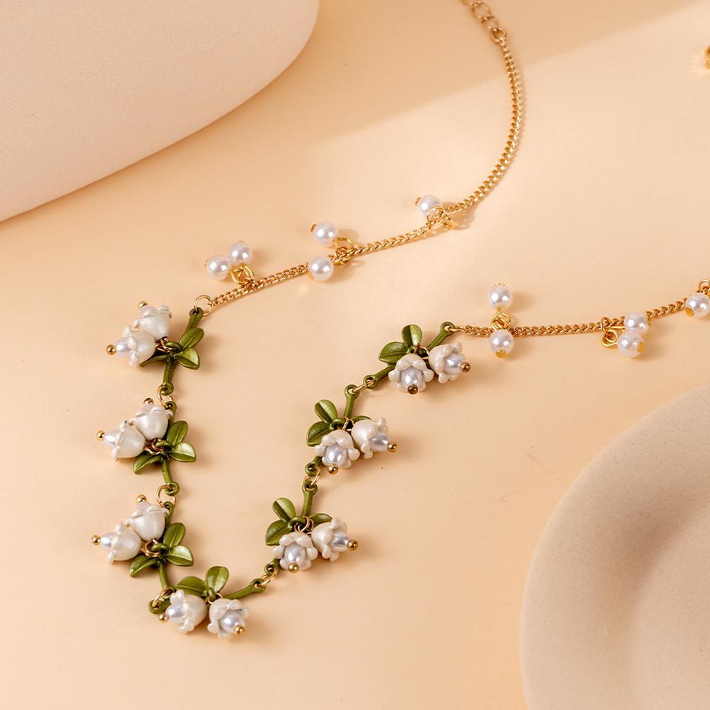 Summer limited small fresh fairy wind simulation three-dimensional lily of the valley versatile necklace