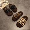 Leopard pattern thick-soled heightening plush slippers for outer wear home fashion new style plush slippers home shoes