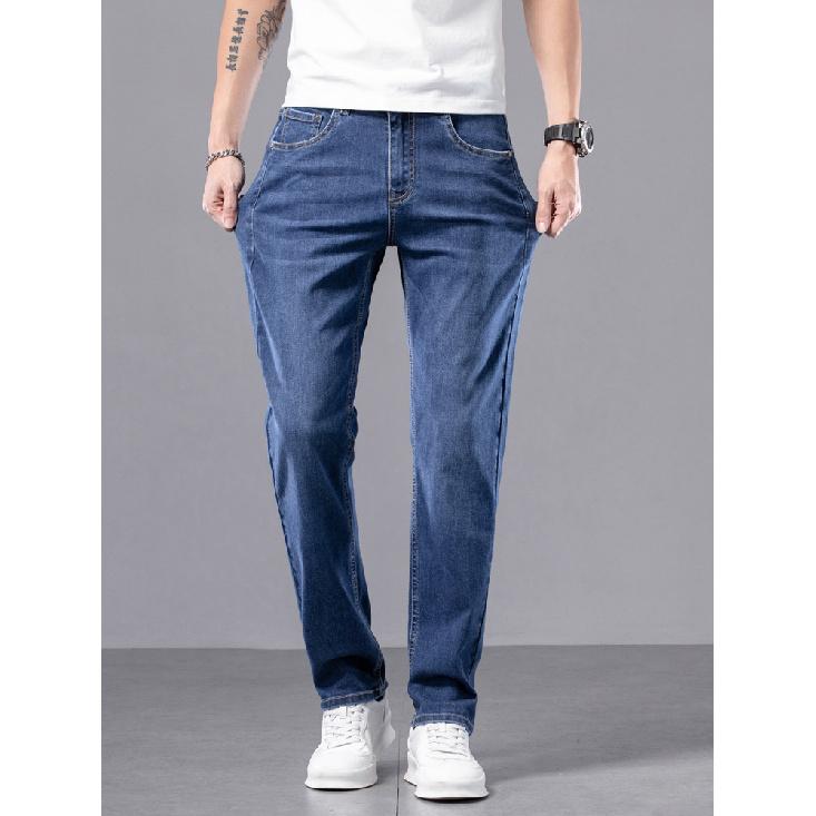 Spring And Autumn New High End Plush Jeans For Men Straight Tube Slim Fit Elastic Thick Casual Pants Autumn And Winter Men'S Pants