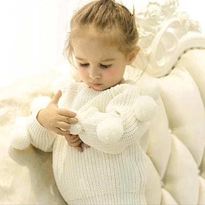 Girls Clothing Spring Autumn Baby Round Neck Sweater Children Fashion Cute Long Sleeved Fur Ball Knitting Shirt Solid Color Tops