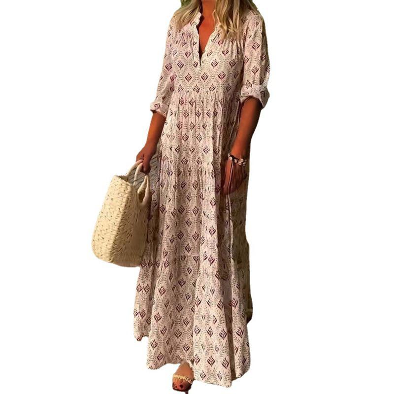 Women's Retro Stand-Up Collar Plus Size Summer Dress