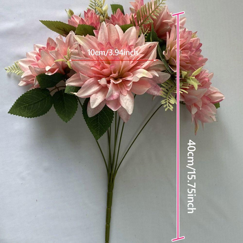 Dahlia Rose Daisy Artificial Flowers Green Leaves Multicolor Simulation Flower Silk Petals DIY Faux Flower Room Decoration
