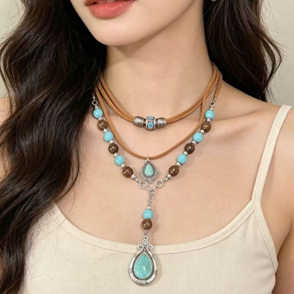 Blue Pendant Necklace Bohemian Style Stack Beach Choker Fashion Multilayer Necklace Party Wear