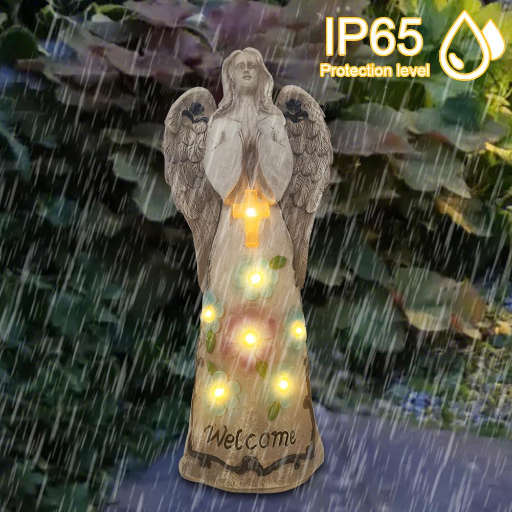 Solar Angel Garden Decor Resin Garden Outdoor Statues Waterproof Garden Sculpture for Garden Patio Lawn Yard Housewarming Gift