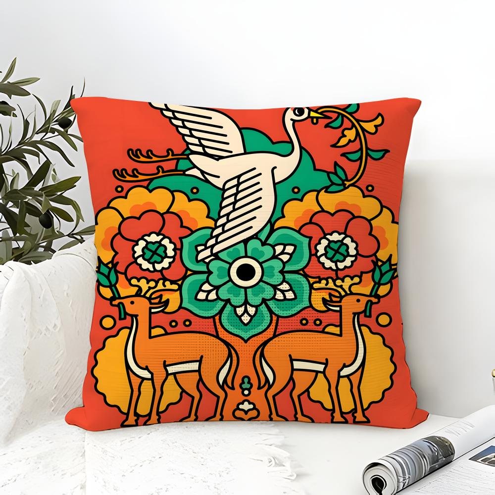 Illustration Of Diagonal Square Art Pillow Case Cotton Linen Fabric Square Zipper Pillowcase Home Decorative Living Room