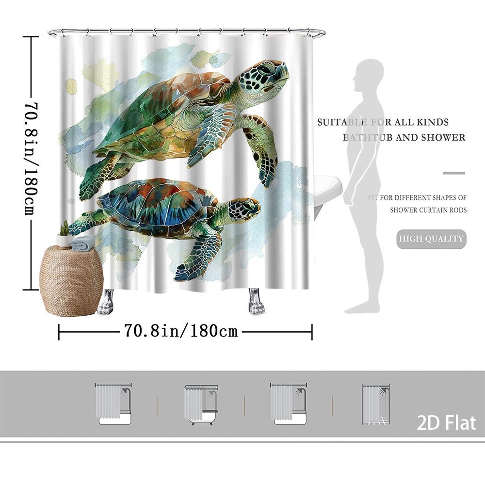 Watercolor Sea Turtle Shower Curtain – Ocean-Themed Art, Swimming Turtles On White Background, Polyester, Includes Hooks