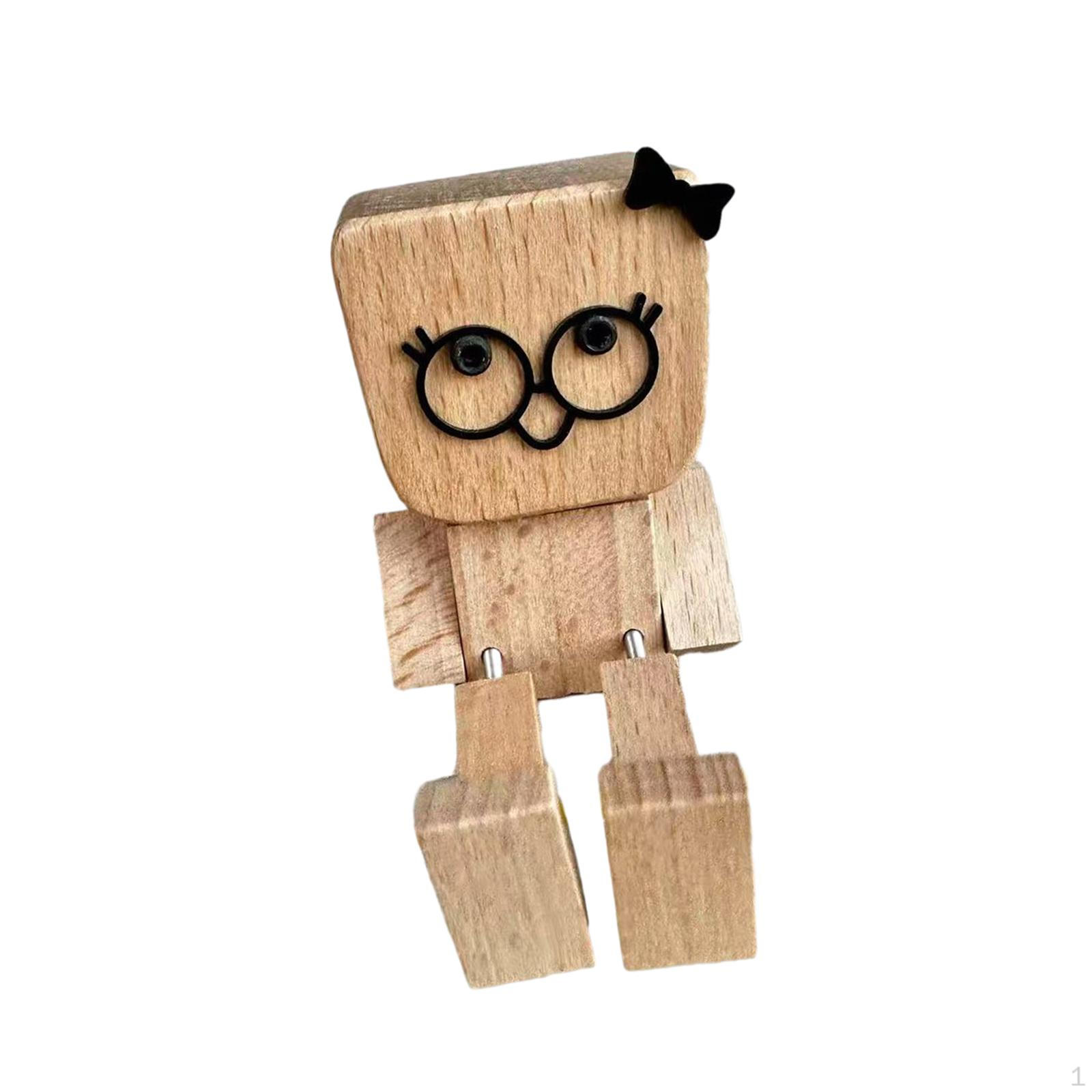 

Shaking Wooden Man Figurine Car Dashboard Desk Decoration Ornament Multifunctional Feet