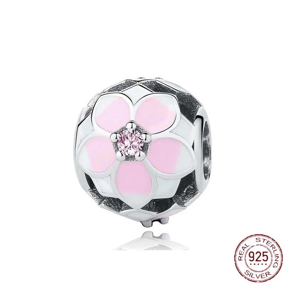 Colorful Full Diamond Charms Metal Love Blooming Rose Round Beads Pendant Fit Original Bracelets Necklace Accessory Elegant Fashion Beautiful Lovely