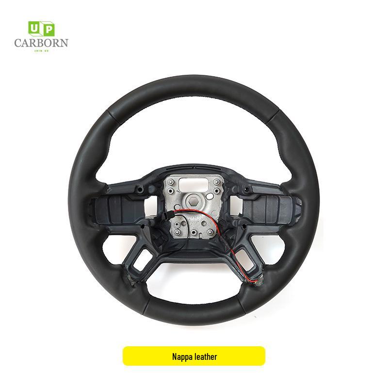 Compatible with 2020+ Land Rover Defender 110/90: Carbon Fiber Nappa Steering Wheel with Alcantara Paddle Shifters & Clock Spring.