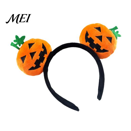 Holiday Headwear for Kids Adults Halloween Plush Pumpkin Headband, Fuzzy Orange Ghost Face Cute Headpiece Hair Accessories Women Costume Cosplay Theme