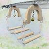 Sturdy Parrot Swing Toy, Bird Cage Perch, 5 Wooden Perch Poles, Acrylic Hanging Toy Frame with Bells for Small Medium Parrots Budgies Cockatiels
