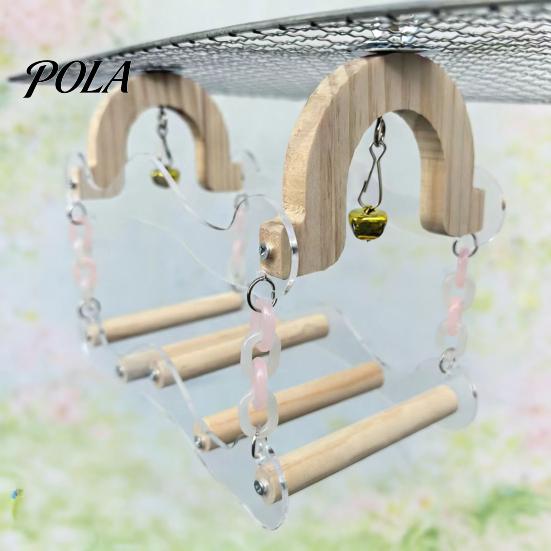 Sturdy Parrot Swing Toy, Bird Cage Perch, 5 Wooden Perch Poles, Acrylic Hanging Toy Frame with Bells for Small Medium Parrots Budgies Cockatiels