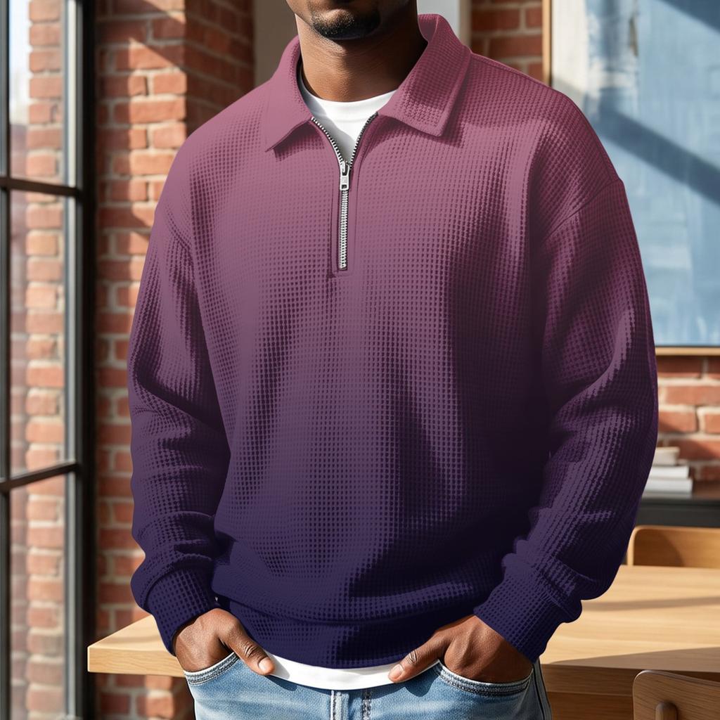 Men's Retro Half-Zip Collar Pullover, Long Sleeve Gradient Print Casual Top for Fall and Winter