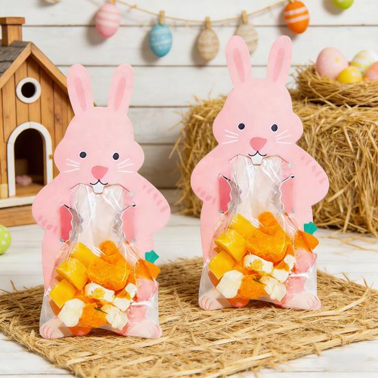 Easter Bunny Paper Card Candy Bag Cute Rabbit Chocolate Cookie Holder Packaging Bag for Easter Birthday Party Candy Dessert Wrapping Supplies