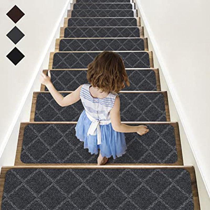 Soft Stair Step Pads with Diverse Embossing Self-adhesive Anti Slip Absorbent Properties Stair Carpet Rugs Protective Sticker Dirt Resistant Floor Mat