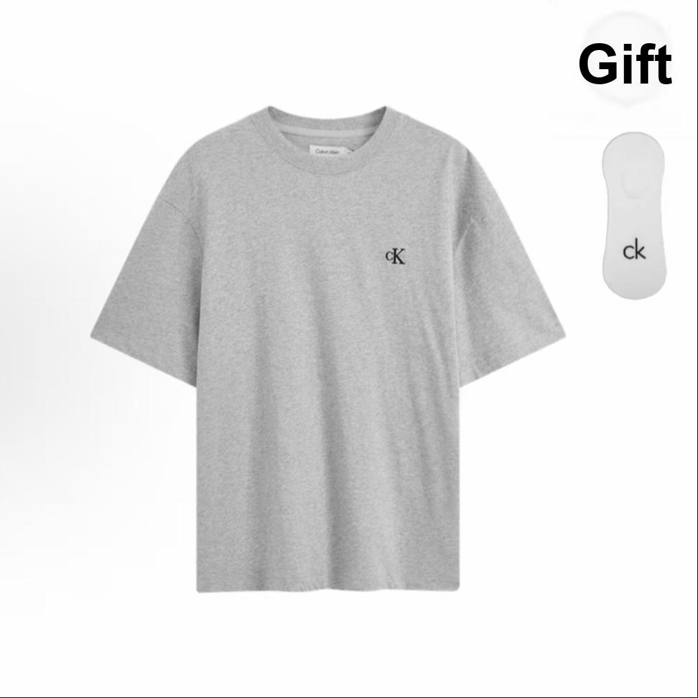 Calvin Klein Logo Embroidered Loose Short Sleeve T-Shirt Unisex Tops Hero-Gray 40HM229-P79