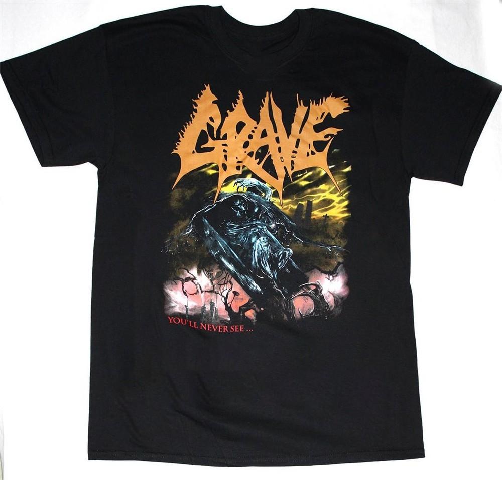 Винтажная футболка группы Grave YOU LL NEVER SEE Унисекс Концертная S to 5XL DO471 Унисекс Футболка XXL