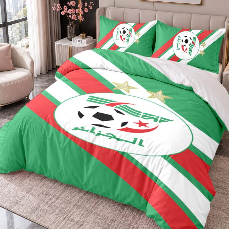 Algerien Nationalmannschaft 3-teiliges Bettwäsche-Set Bettbezug mit zwei Kissenbezügen für Schlafzimmer Heimdekoration