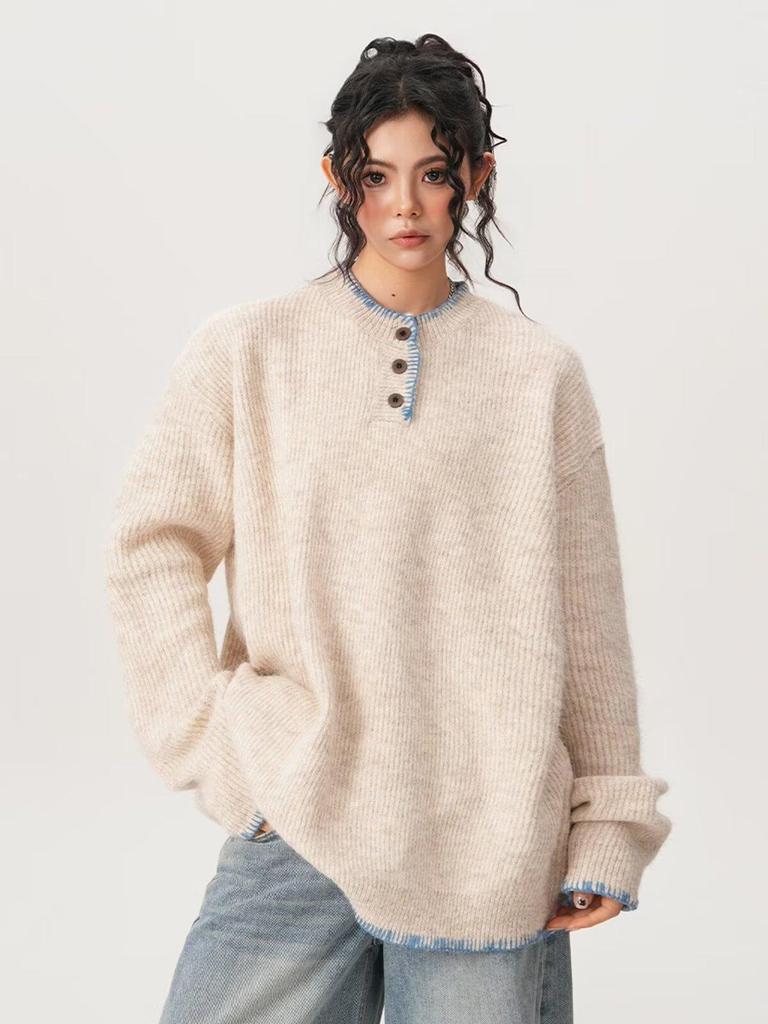 2026 Autumn/Winter Retro Knitwear: American Loose Fit Niche Design Pullover Sweater for Women