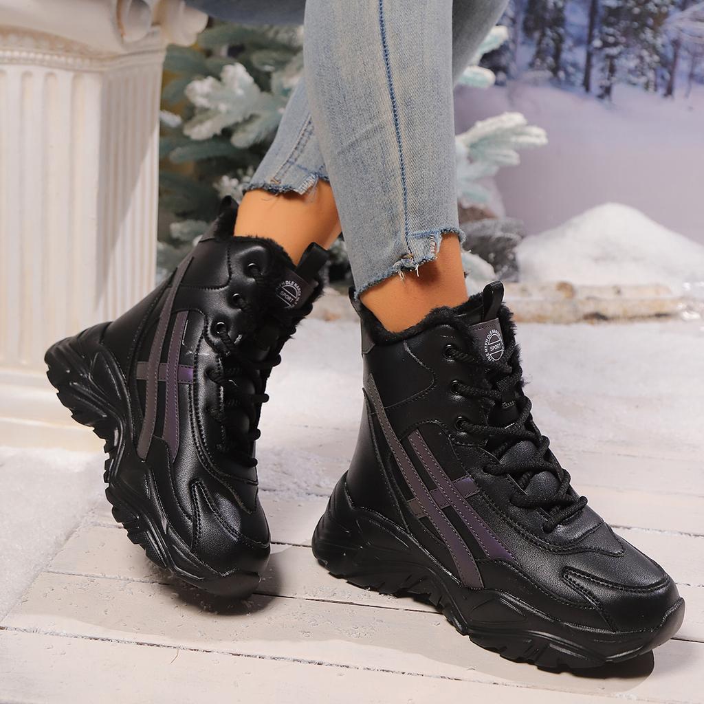 Vinter fleece-fôret fortykkede bomullssko for kvinner Varme, stilige høyverdige sportsstøvler