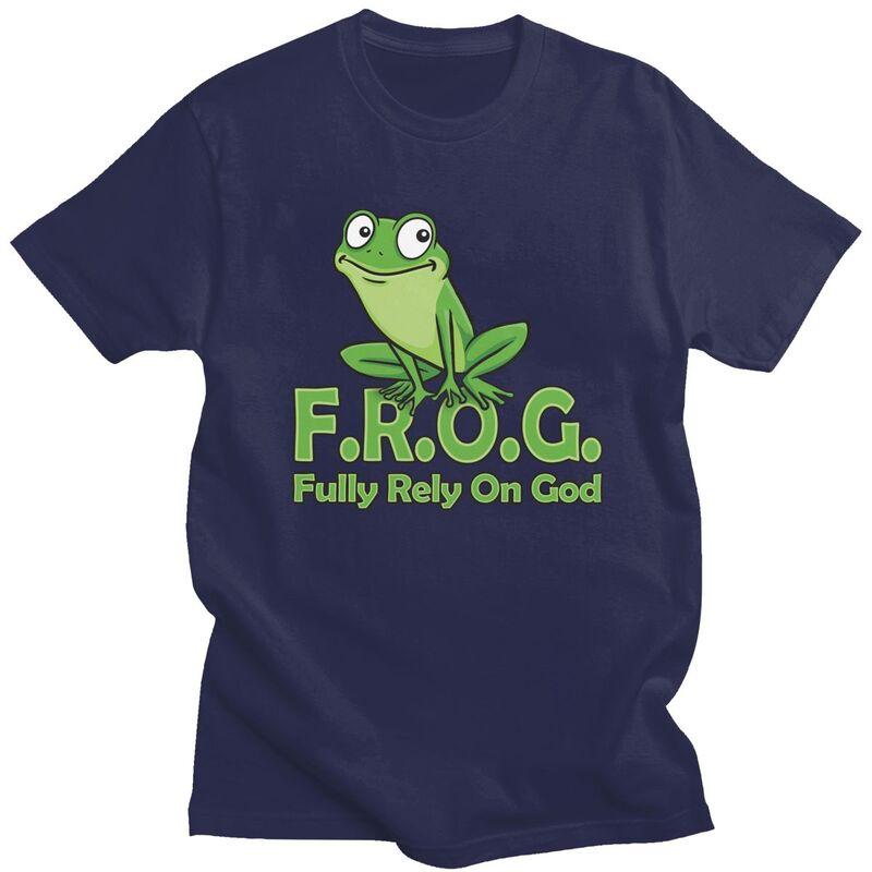 Custom Frog Fully Rely On God Tshirts for Men Short Sleeves T Shirt Cool Tshirt Slim Fit 100 Cotton Tee Gift