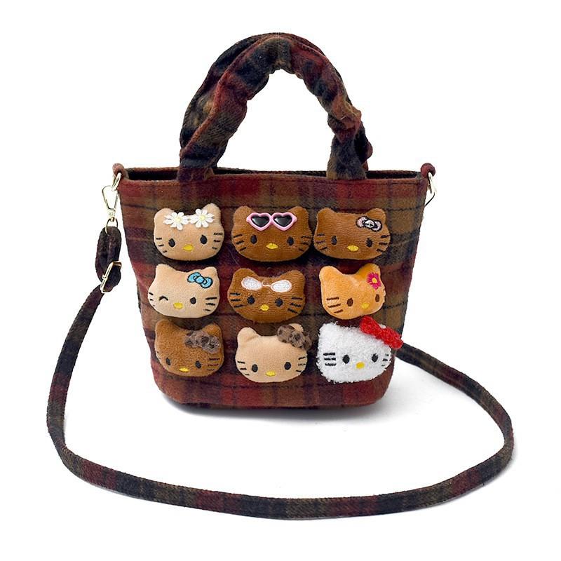

Fashionable Plaid Cute Girl Handbag Ins Style Cartoon Doll Shoulder Cross-body Bag Niche Children s красный