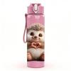1PC Cute Hedgehog Animal Portrait Print 750ml Color Plastic Sports Water Bottle Leakproof Flip Straw Lid Suitable for Sports Office Home Use