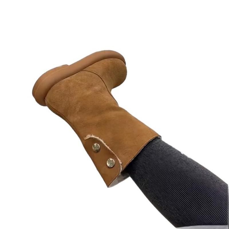 Snow Boots, Retro Flat Heel, Slimming and Warm Women's Boots, Mid-calf Length Boots, Cotton Shoes