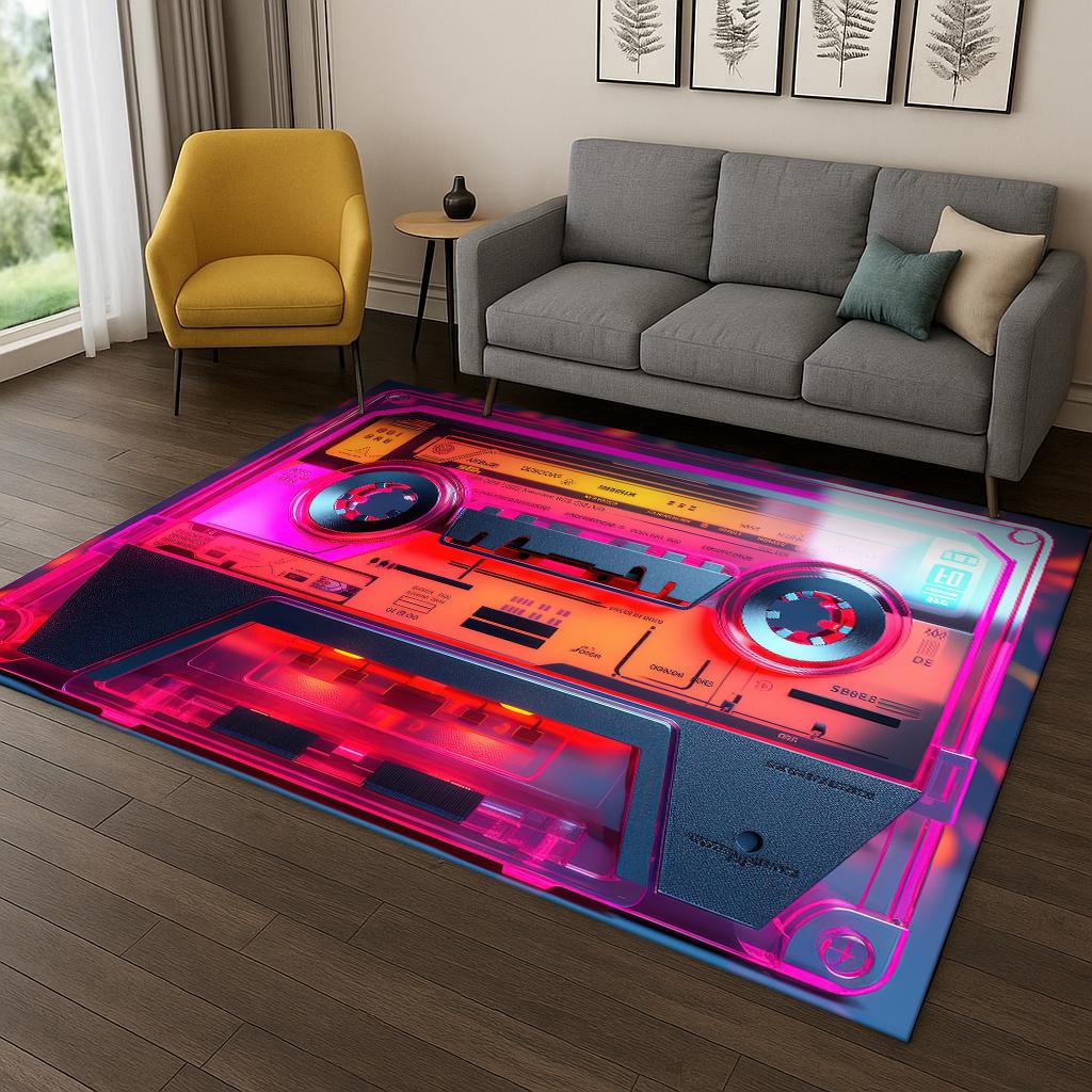 Classic Cassette Tape Music Retro Carpet Rug for Home Bedroom Living Room Sofa Doormat Kitchen Decor,Kid Game Non-slip Area Rug