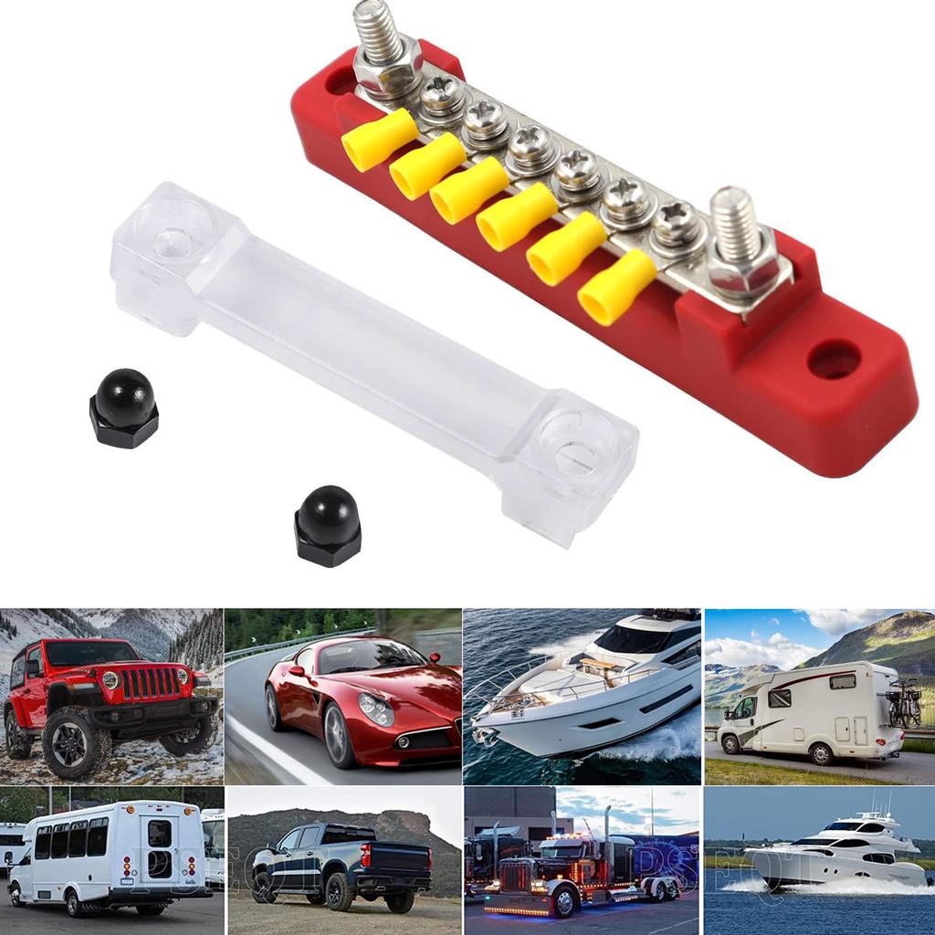 6-polig 12-polig 150A bussskeneblock med lock, enradigt kraftfördelningsblock Distributionsblock med klämmor för bil, båt, marin, husvagn, yacht