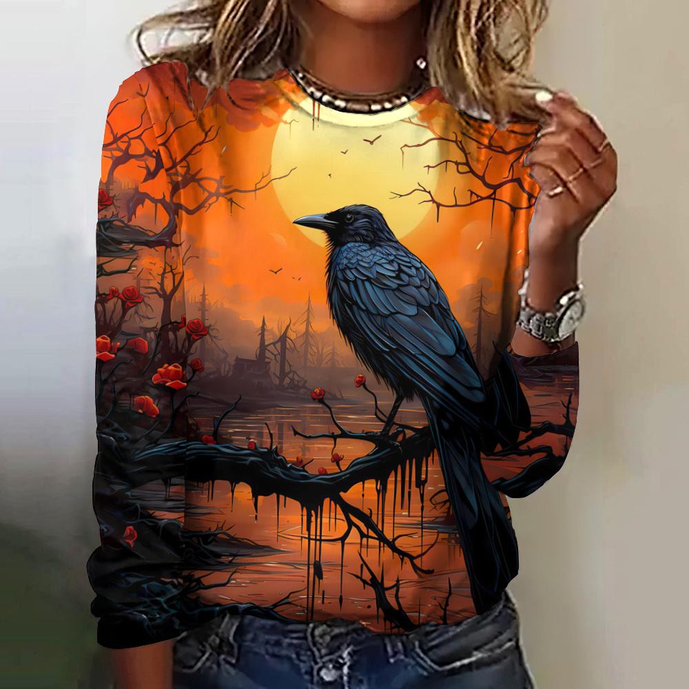 

Специальная одежда на Хэллоуин, женские футболки осень/зима, футболка с длинными рукавами Wacky Spectre из искусственного хлопка, топы с круглым вырезом Ne 6XL