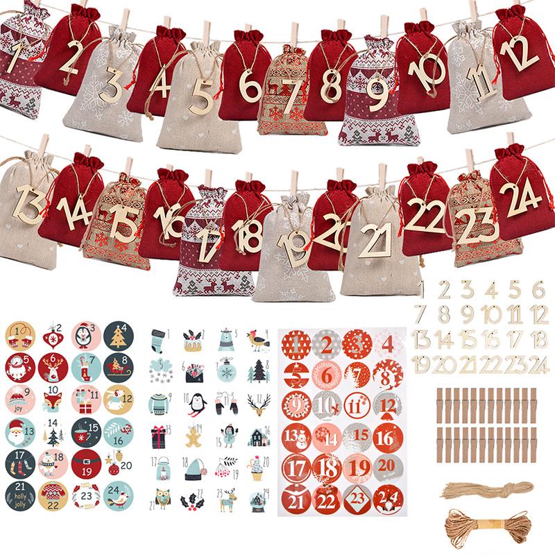 Christmas Advent Calendar Bags 24 Days Countdown Calendar Burlap Bags Drawstring Gift Bags For Adults And Kids Diy Candy Bags