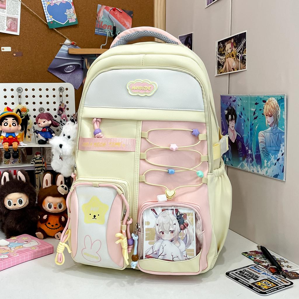 High-value Schoolbag for Girls, Cute for Junior High School Students, Japanese Transparent Pain Bag, Large-capacity Backpack, Student Backpack.