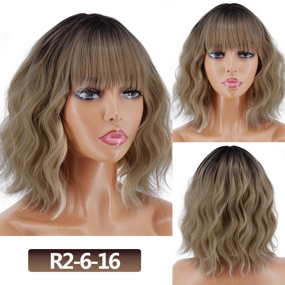 

MISS WIG женский короткий волнистый парик с челкой, платиновый блондин, цвет омбре, парик из синтетического волокна для женщин, повседневная одежда 12inches